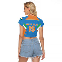 Custom India Cricket Raglan Cropped T Shirt Let’s Go Champions Men in Blue