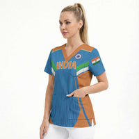 Custom India Cricket Scrub Top Let’s Go Champions Men in Blue