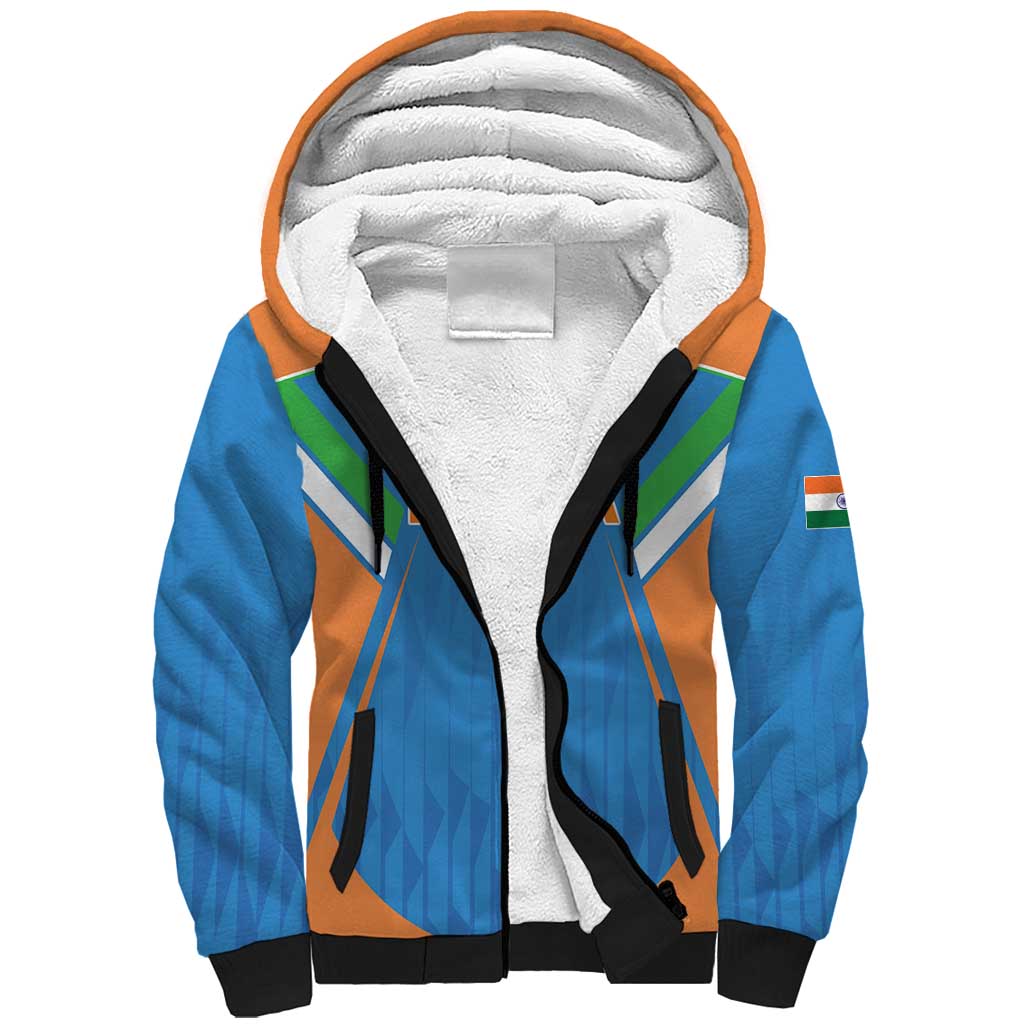 Custom India Cricket Sherpa Hoodie Let’s Go Champions Men in Blue