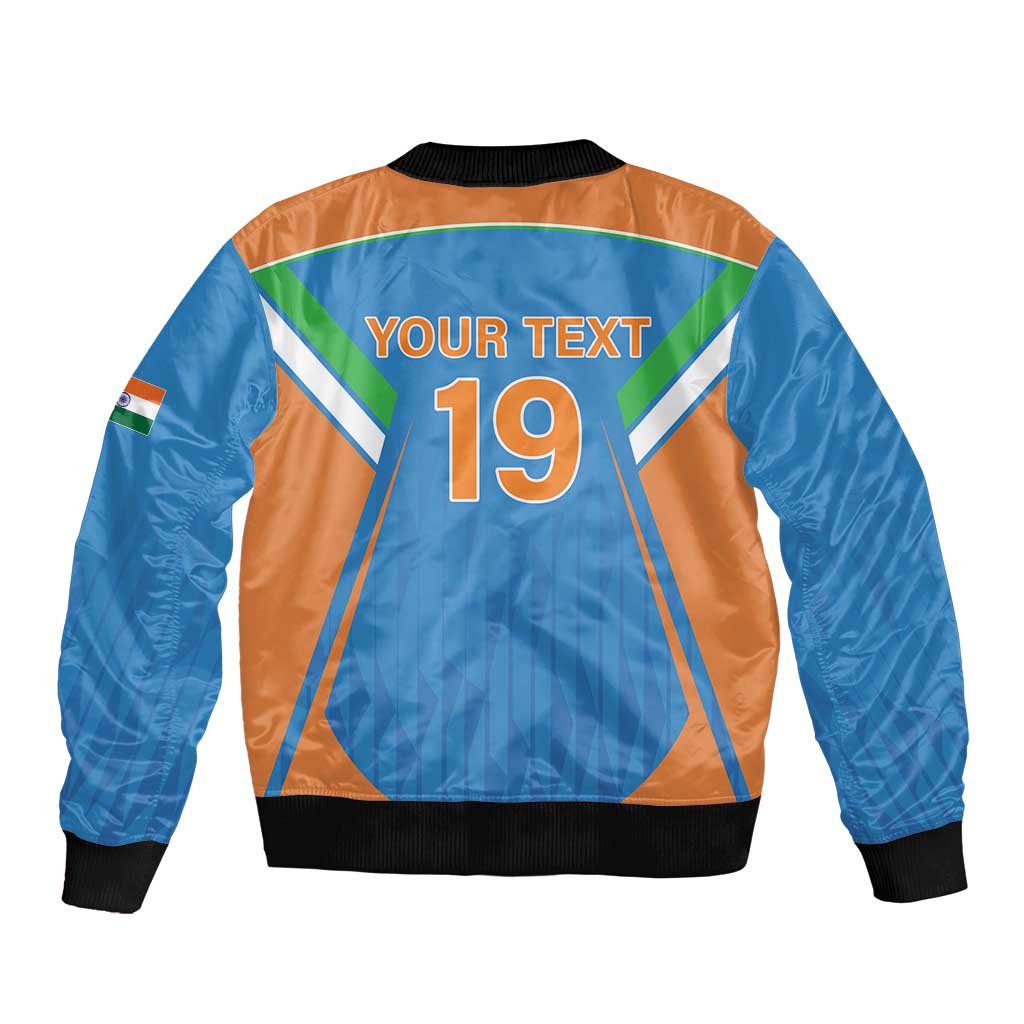 Custom India Cricket Sleeve Zip Bomber Jacket Let’s Go Champions Men in Blue