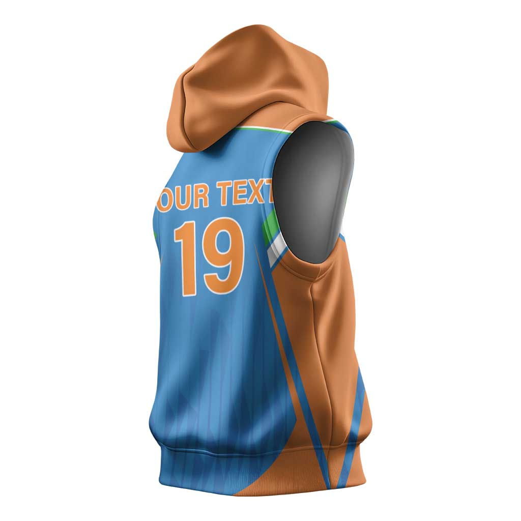 Custom India Cricket Sleeveless Hoodie Let’s Go Champions Men in Blue