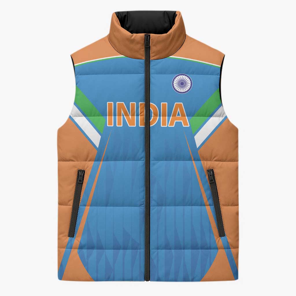 Custom India Cricket Sleeveless Puffer Jacket Let’s Go Champions Men in Blue