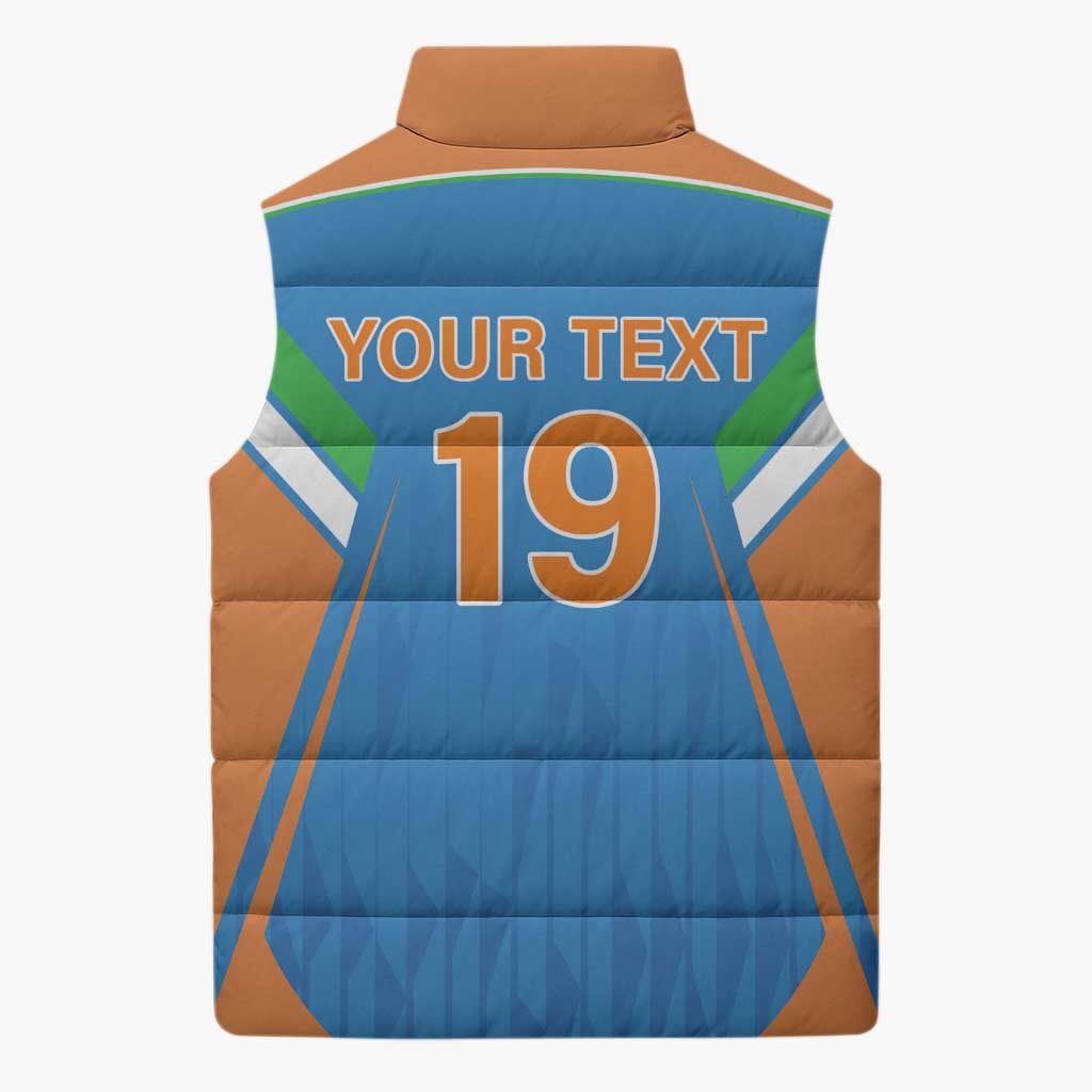 Custom India Cricket Sleeveless Puffer Jacket Let’s Go Champions Men in Blue