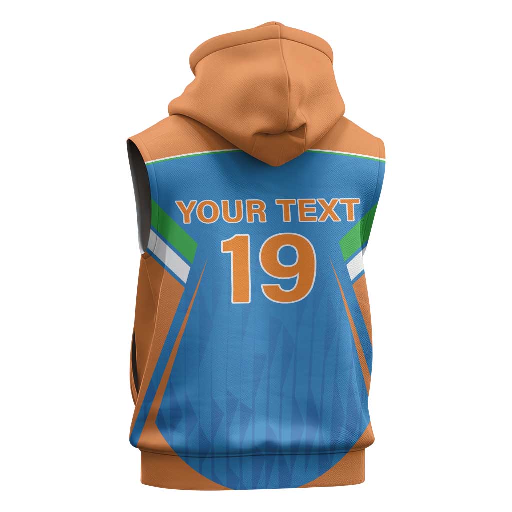 Custom India Cricket Sleeveless Zip Hoodie Let’s Go Champions Men in Blue