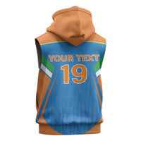 Custom India Cricket Sleeveless Zip Hoodie Let’s Go Champions Men in Blue
