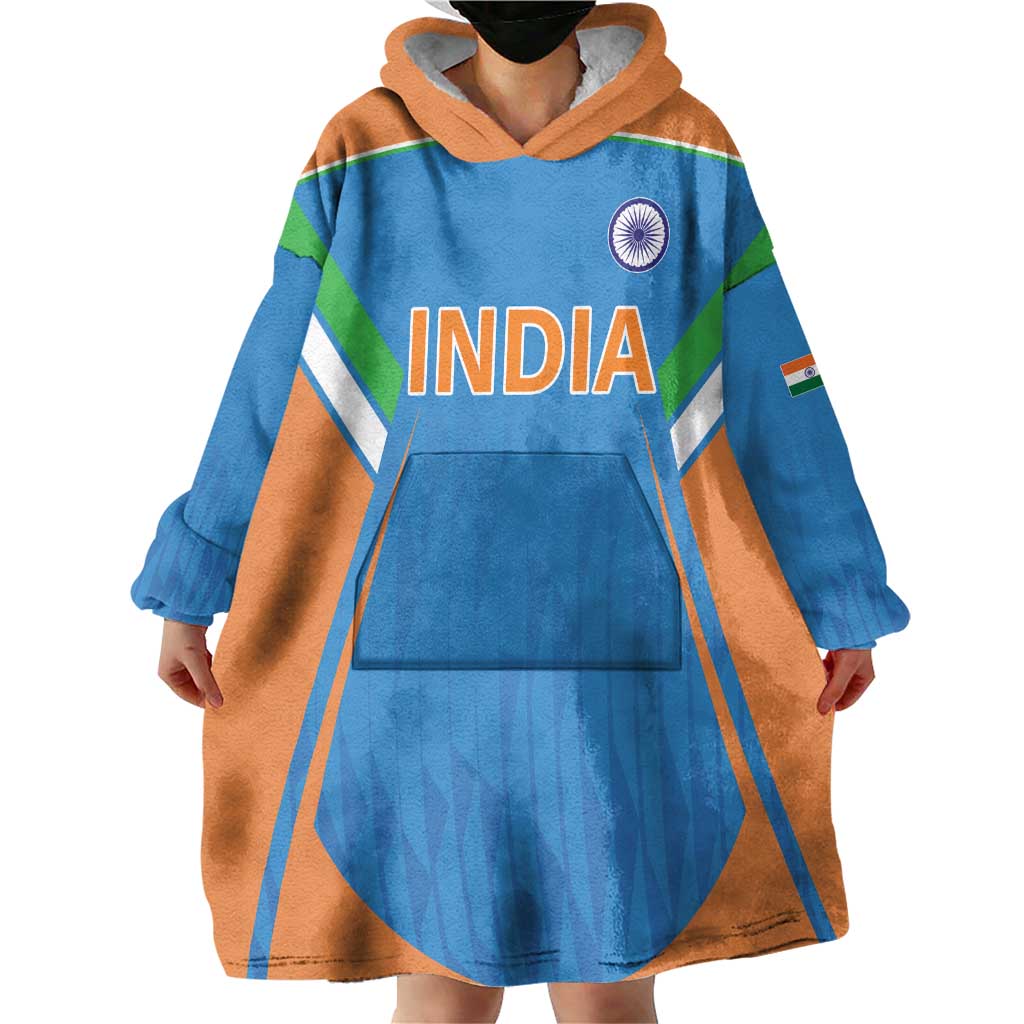 Custom India Cricket Wearable Blanket Hoodie Let’s Go Champions Men in Blue
