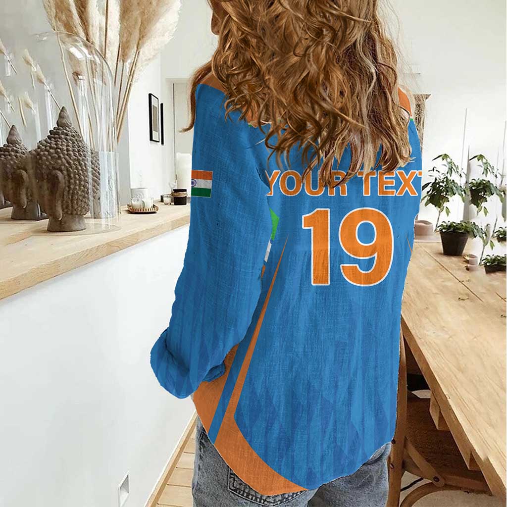 Custom India Cricket Women Casual Shirt Let’s Go Champions Men in Blue