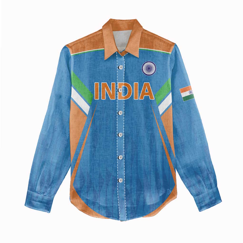 Custom India Cricket Women Casual Shirt Let’s Go Champions Men in Blue