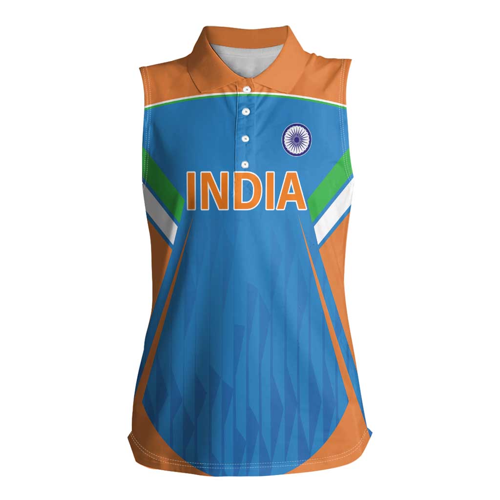 Custom India Cricket Women Sleeveless Polo Shirt Let’s Go Champions Men in Blue