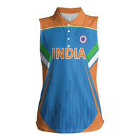 Custom India Cricket Women Sleeveless Polo Shirt Let’s Go Champions Men in Blue