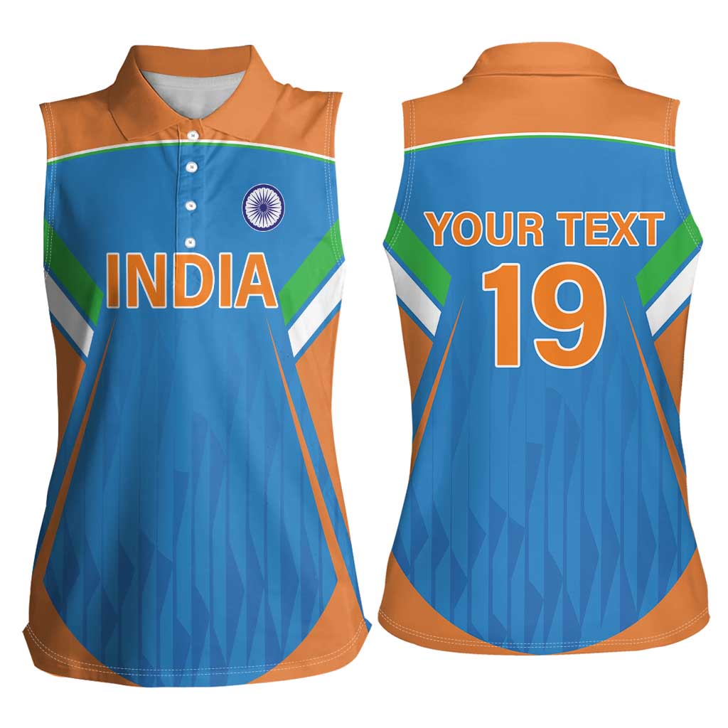 Custom India Cricket Women Sleeveless Polo Shirt Let’s Go Champions Men in Blue