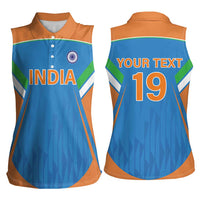 Custom India Cricket Women Sleeveless Polo Shirt Let’s Go Champions Men in Blue