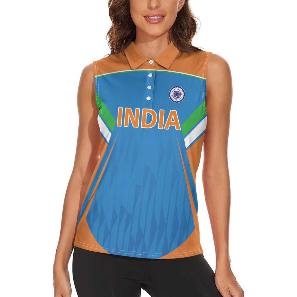 Custom India Cricket Women Sleeveless Polo Shirt Let’s Go Champions Men in Blue