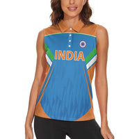 Custom India Cricket Women Sleeveless Polo Shirt Let’s Go Champions Men in Blue