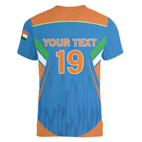 Custom India Cricket Women V-Neck T-Shirt Let’s Go Champions Men in Blue