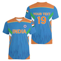 Custom India Cricket Women V-Neck T-Shirt Let’s Go Champions Men in Blue