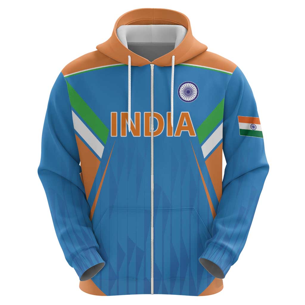 Custom India Cricket Zip Hoodie Let’s Go Champions Men in Blue