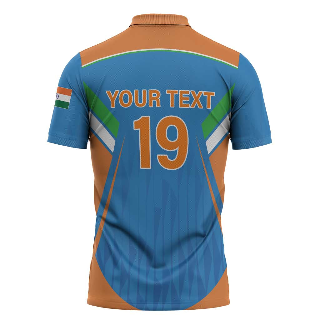 Custom India Cricket Zipper Polo Shirt Let’s Go Champions Men in Blue