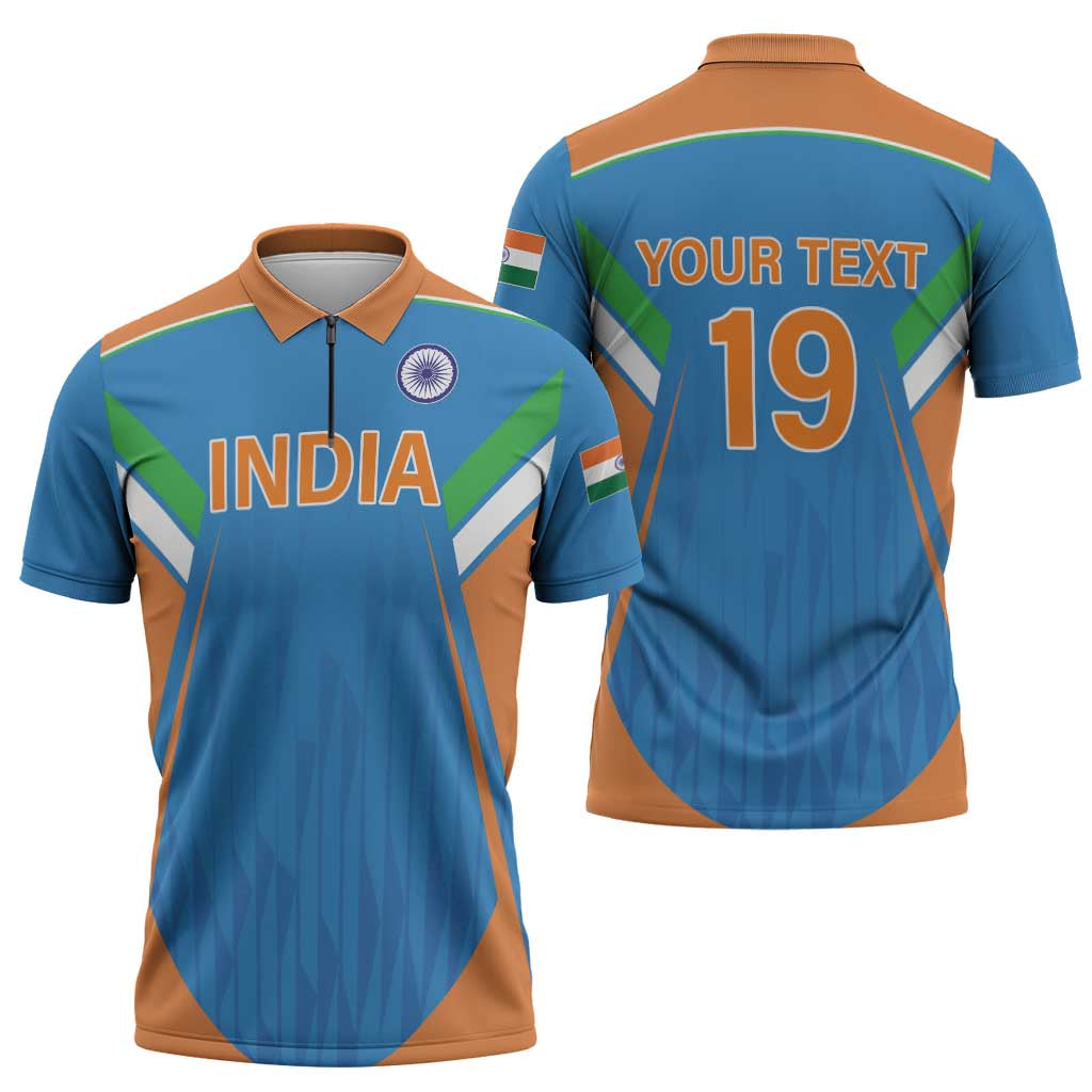 Custom India Cricket Zipper Polo Shirt Let’s Go Champions Men in Blue
