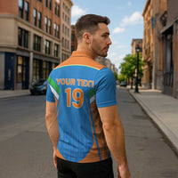 Custom India Cricket Zipper Polo Shirt Let’s Go Champions Men in Blue
