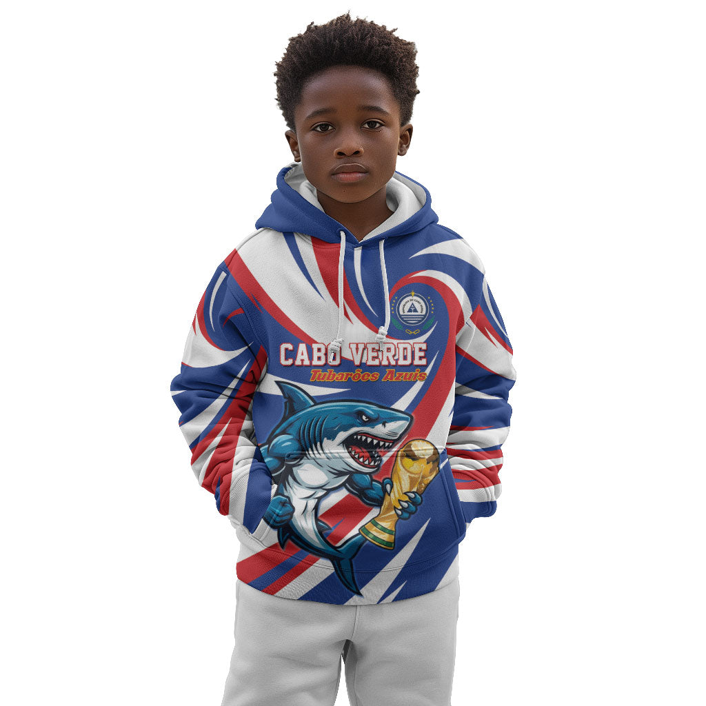 Custom World Football 2026 Cabo Verde Kid Hoodie Blue Shark Champions Trophy