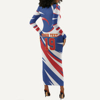Custom World Football 2026 Cabo Verde Long Sleeve Bodycon Dress Blue Shark Champions Trophy