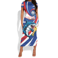 Custom World Football 2026 Cabo Verde Short Sleeve Bodycon Dress Blue Shark Champions Trophy