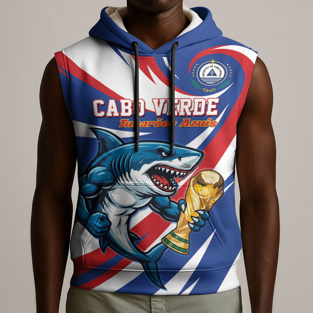 Custom World Football 2026 Cabo Verde Sleeveless Hoodie Blue Shark Champions Trophy