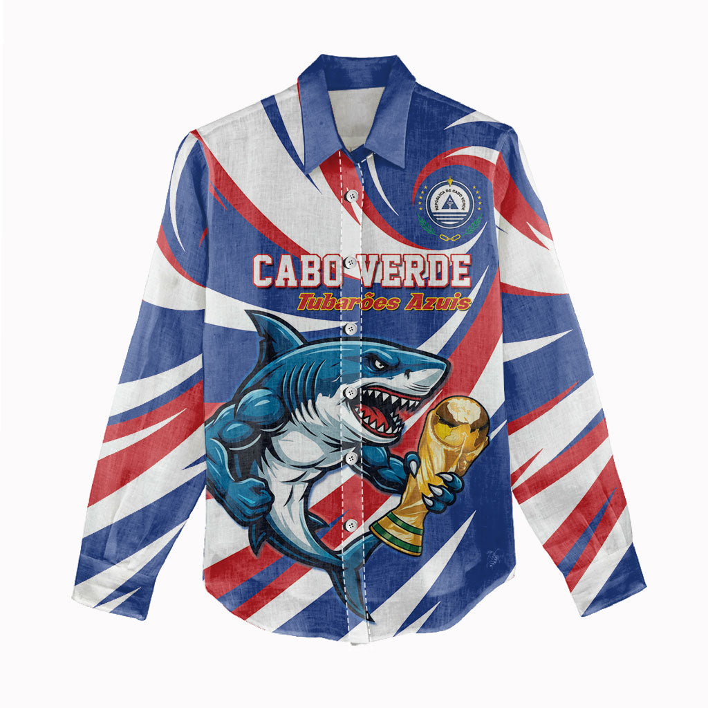 Custom World Football 2026 Cabo Verde Women Casual Shirt Blue Shark Champions Trophy