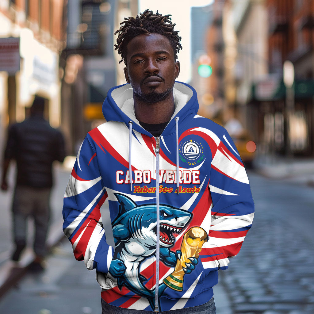 Custom World Football 2026 Cabo Verde Zip Hoodie Blue Shark Champions Trophy