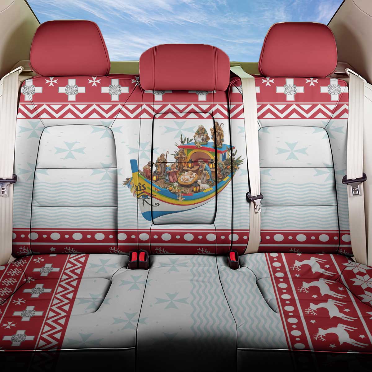 Malta Christmas Back Car Seat Cover Presepju Nativity Scene on Luzzu Boat - Wonder Print Shop