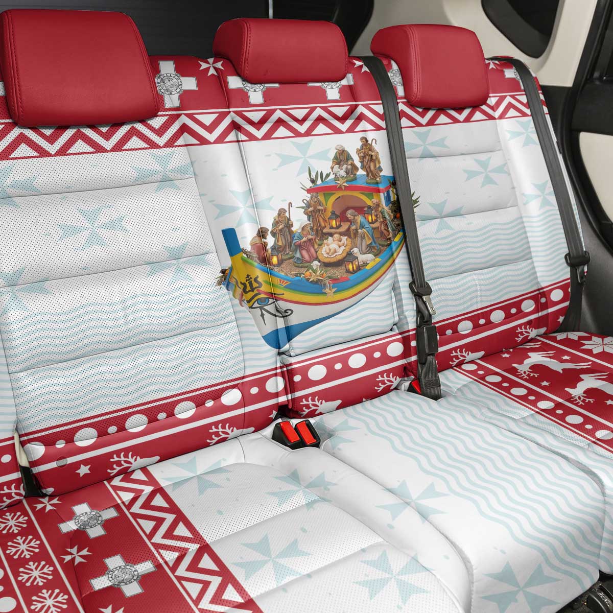 Malta Christmas Back Car Seat Cover Presepju Nativity Scene on Luzzu Boat - Wonder Print Shop