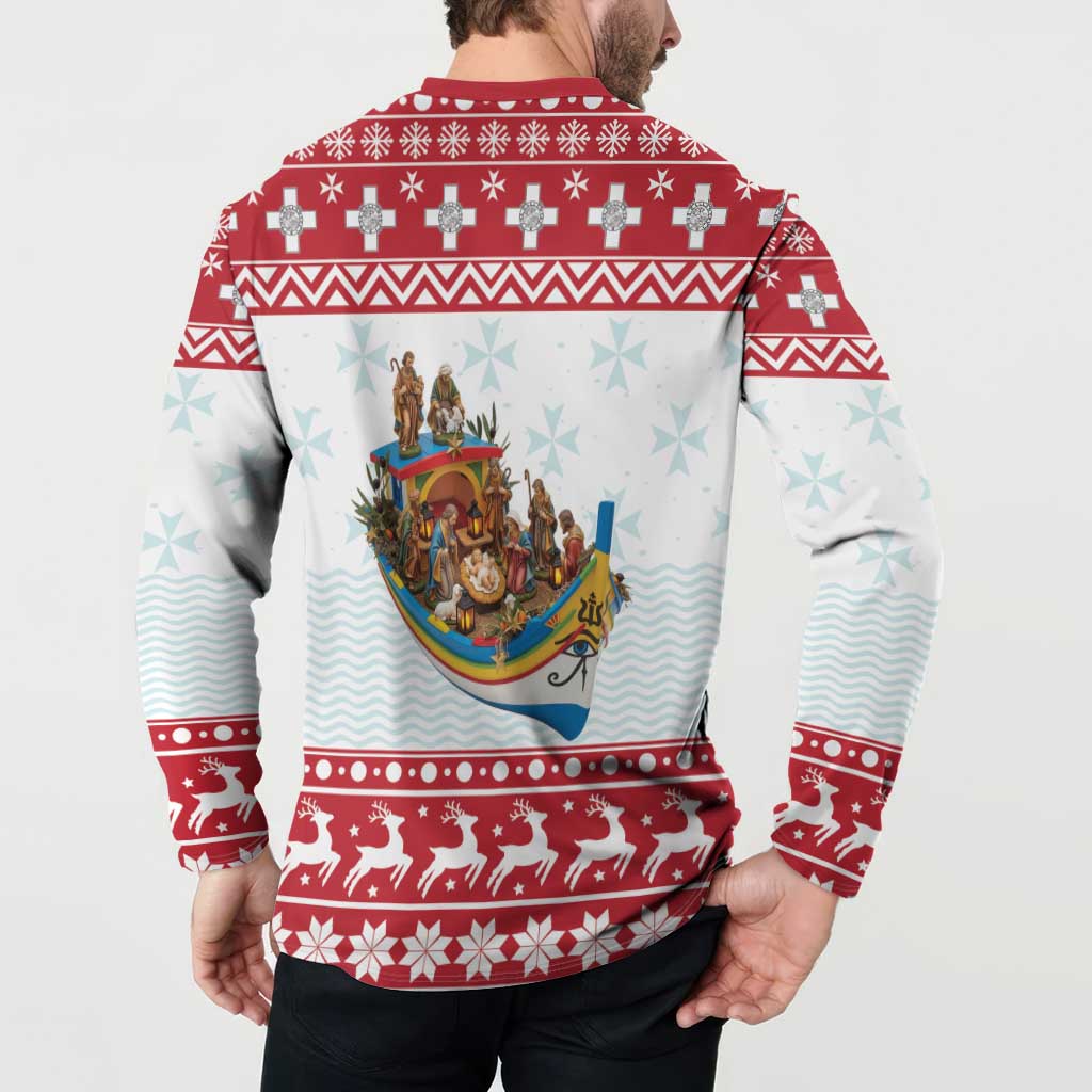 Malta Christmas Button Sweatshirt Presepju Nativity Scene on Luzzu Boat - Wonder Print Shop