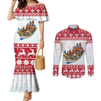 Malta Christmas Couples Matching Mermaid Dress and Long Sleeve Button Shirt Presepju Nativity Scene on Luzzu Boat - Wonder Print Shop