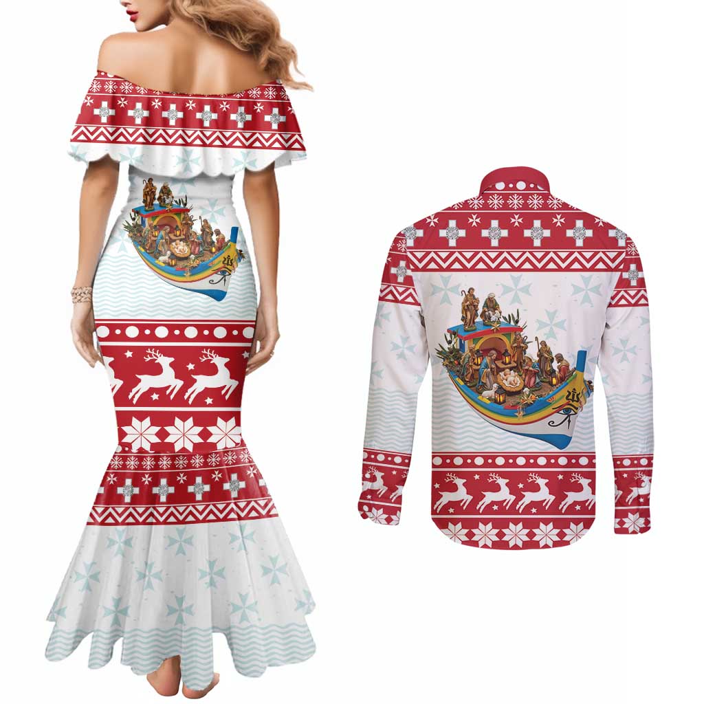 Malta Christmas Couples Matching Mermaid Dress and Long Sleeve Button Shirt Presepju Nativity Scene on Luzzu Boat - Wonder Print Shop