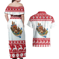Malta Christmas Couples Matching Off Shoulder Maxi Dress and Hawaiian Shirt Presepju Nativity Scene on Luzzu Boat - Wonder Print Shop