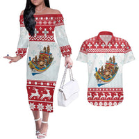Malta Christmas Couples Matching Off The Shoulder Long Sleeve Dress and Hawaiian Shirt Presepju Nativity Scene on Luzzu Boat - Wonder Print Shop