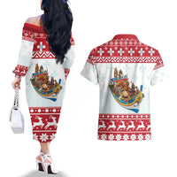 Malta Christmas Couples Matching Off The Shoulder Long Sleeve Dress and Hawaiian Shirt Presepju Nativity Scene on Luzzu Boat - Wonder Print Shop