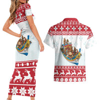Malta Christmas Couples Matching Short Sleeve Bodycon Dress and Hawaiian Shirt Presepju Nativity Scene on Luzzu Boat - Wonder Print Shop