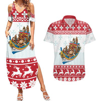 Malta Christmas Couples Matching Summer Maxi Dress and Hawaiian Shirt Presepju Nativity Scene on Luzzu Boat - Wonder Print Shop