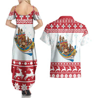 Malta Christmas Couples Matching Summer Maxi Dress and Hawaiian Shirt Presepju Nativity Scene on Luzzu Boat - Wonder Print Shop