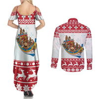 Malta Christmas Couples Matching Summer Maxi Dress and Long Sleeve Button Shirt Presepju Nativity Scene on Luzzu Boat - Wonder Print Shop