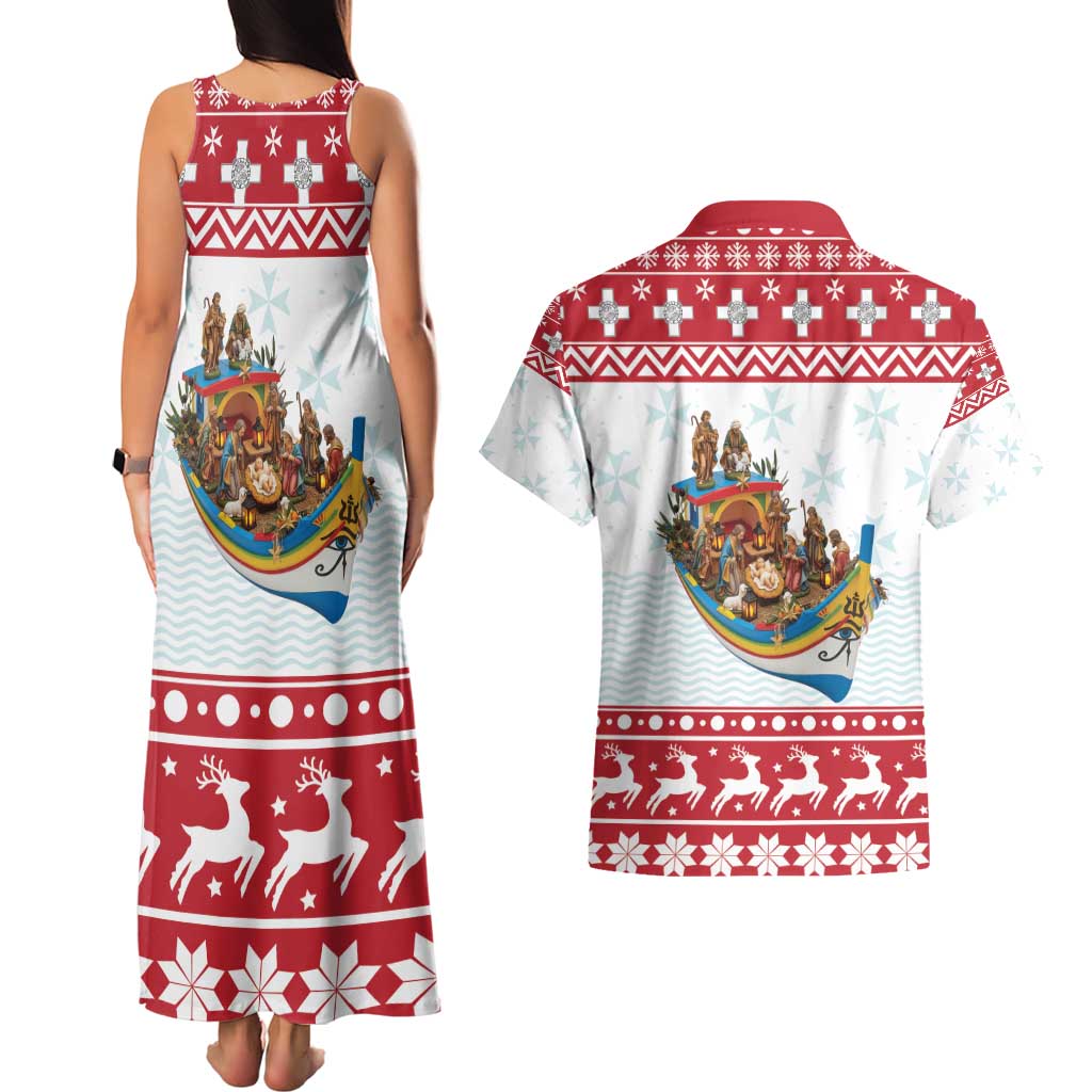 Malta Christmas Couples Matching Tank Maxi Dress and Hawaiian Shirt Presepju Nativity Scene on Luzzu Boat - Wonder Print Shop
