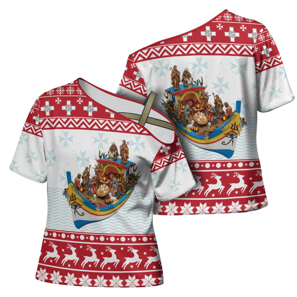 Malta Christmas Cross Shoulder Shirt Presepju Nativity Scene on Luzzu Boat - Wonder Print Shop