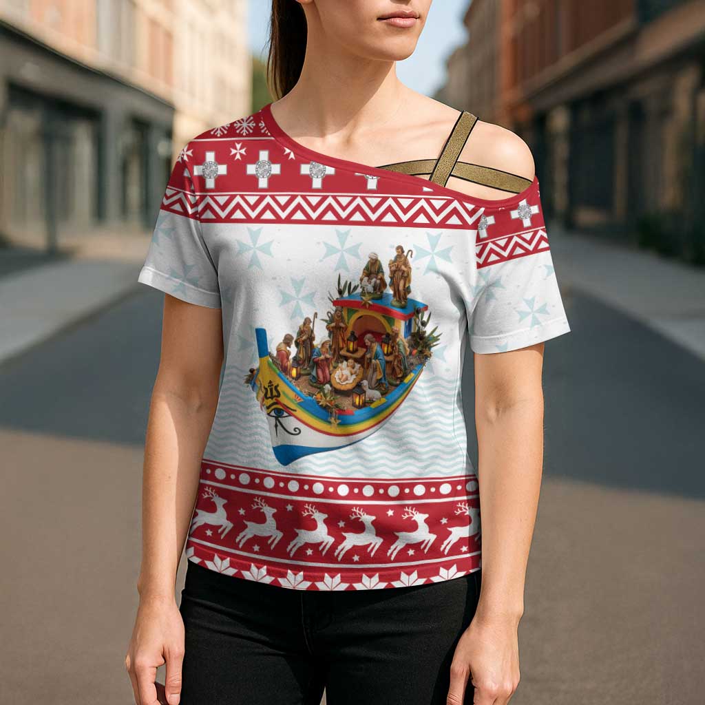 Malta Christmas Cross Shoulder Shirt Presepju Nativity Scene on Luzzu Boat - Wonder Print Shop