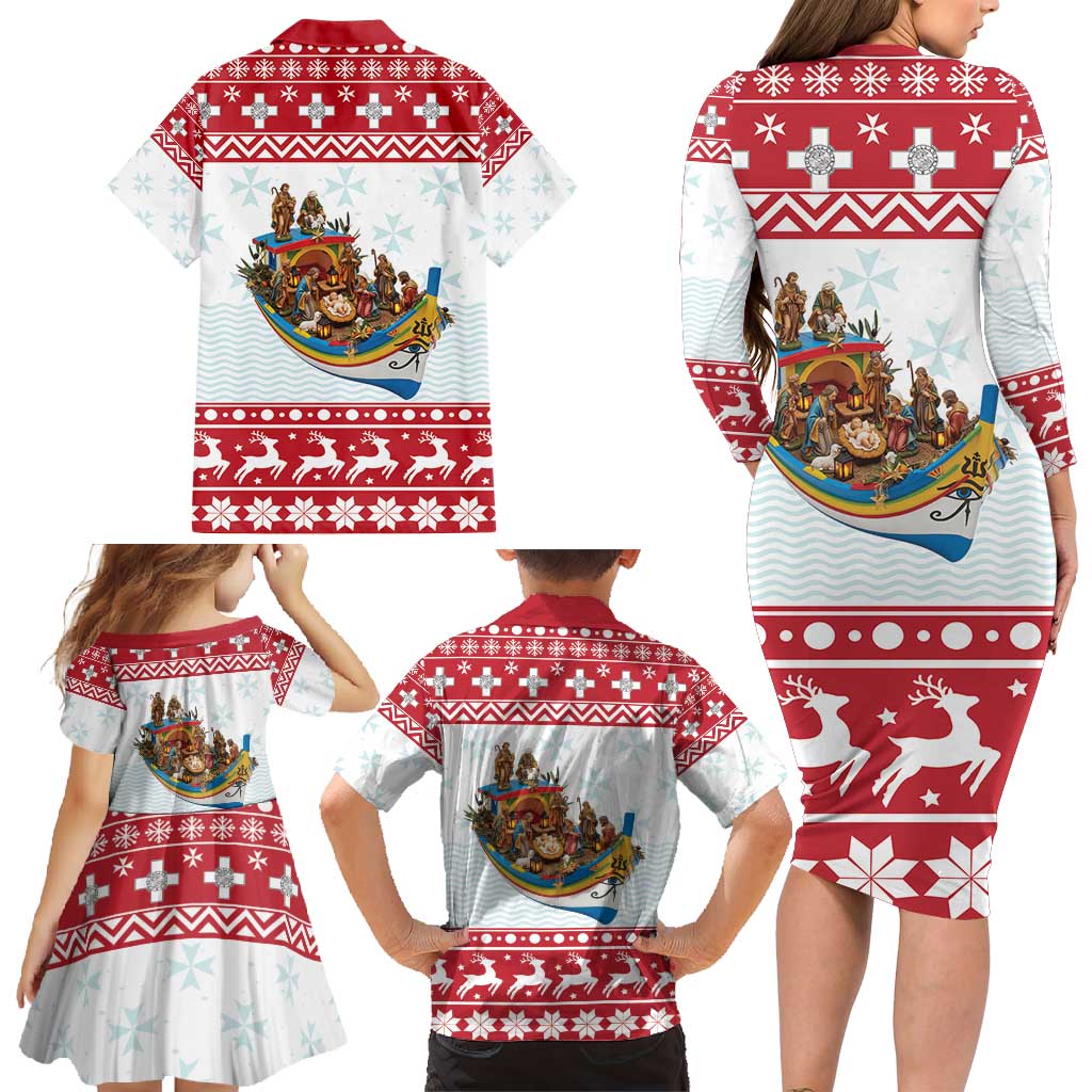 Malta Christmas Family Matching Long Sleeve Bodycon Dress and Hawaiian Shirt Presepju Nativity Scene on Luzzu Boat - Wonder Print Shop