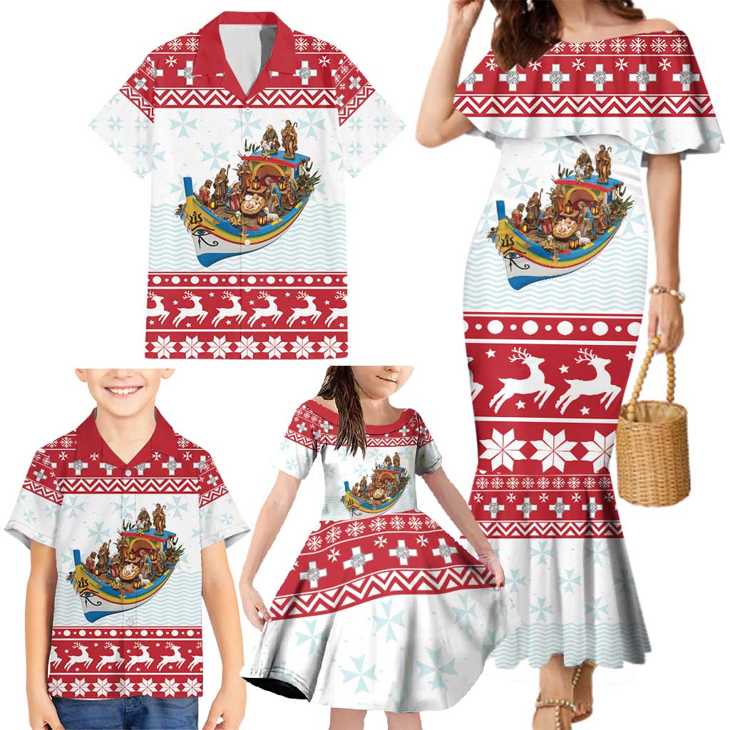 Malta Christmas Family Matching Mermaid Dress and Hawaiian Shirt Presepju Nativity Scene on Luzzu Boat - Wonder Print Shop