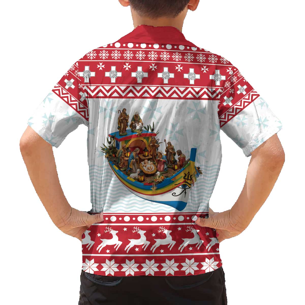 Malta Christmas Family Matching Off The Shoulder Long Sleeve Dress and Hawaiian Shirt Presepju Nativity Scene on Luzzu Boat - Wonder Print Shop