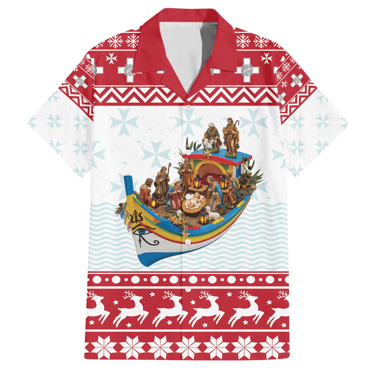 Malta Christmas Family Matching Off The Shoulder Long Sleeve Dress and Hawaiian Shirt Presepju Nativity Scene on Luzzu Boat - Wonder Print Shop