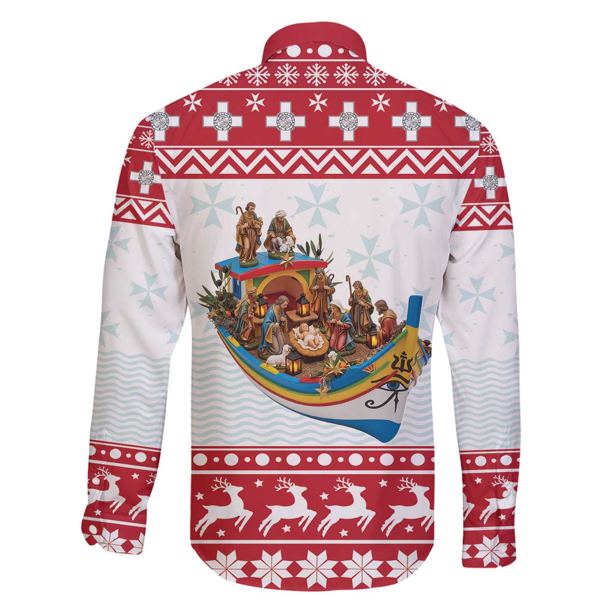 Malta Christmas Family Matching Off The Shoulder Long Sleeve Dress and Hawaiian Shirt Presepju Nativity Scene on Luzzu Boat - Wonder Print Shop